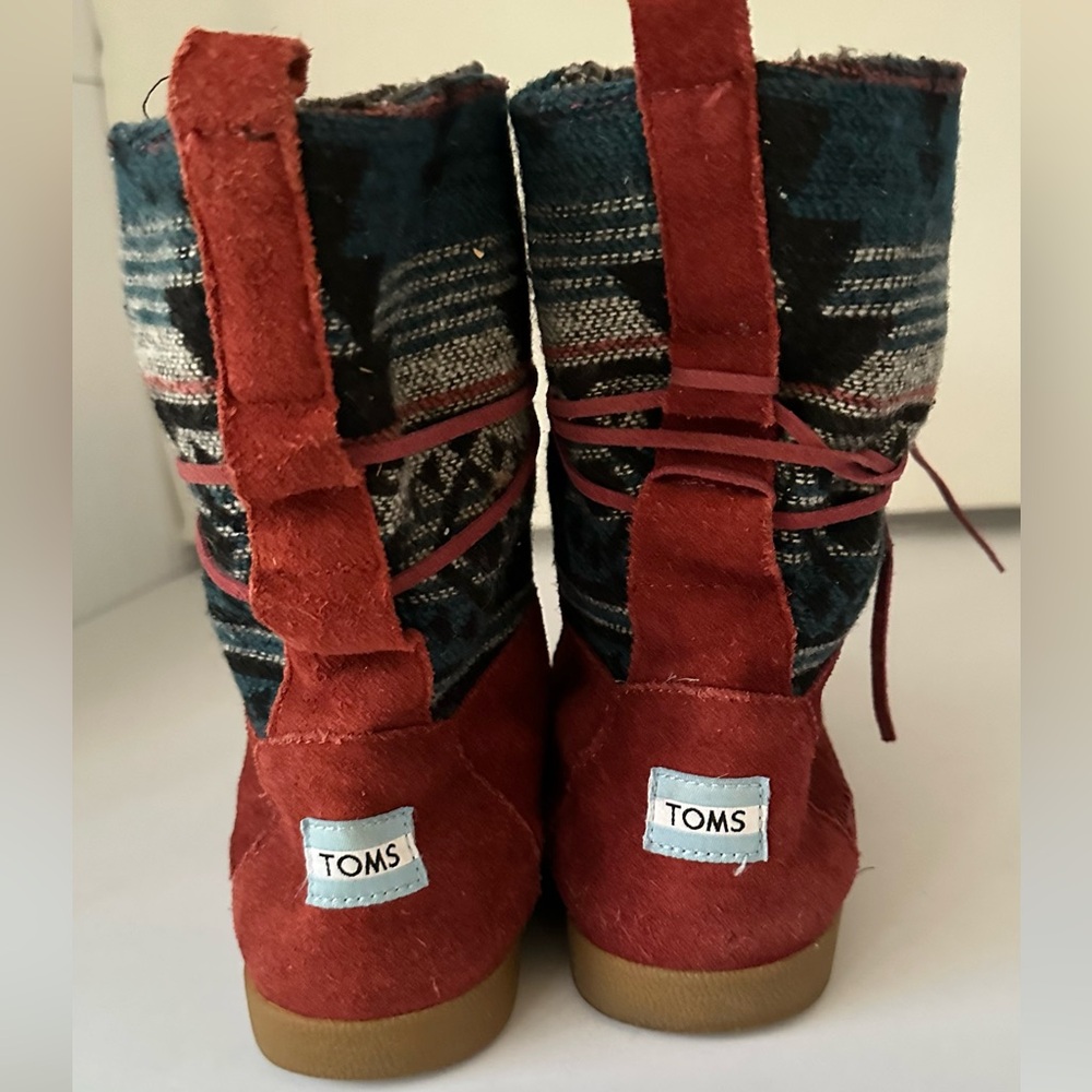 Toms Vintage Nepal Boots Suede Jacquard Aztec Print Fleece Lined Winter - Picture 7 of 9